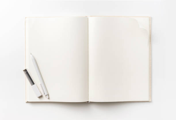 istock Top view collection of  light yellow fabric notebook , pen, flip curl rolled page and white open page isolated on background for mockup 1007716890