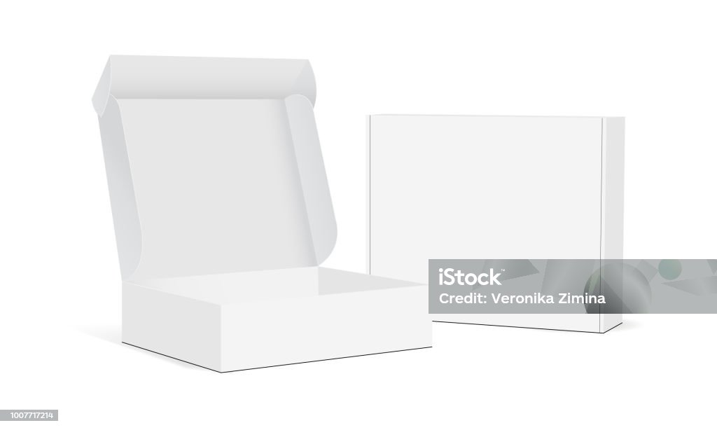 Two blank packaging boxes - open and closed mockup Two blank packaging boxes - open and closed mockup, isolated on white background. Vector illustration Box - Container stock vector
