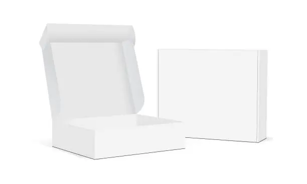 Vector illustration of Two blank packaging boxes - open and closed mockup