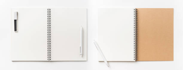 istock Top view collection of  spiral kraft notebook front, back and white open page isolated on background for mockup 1007719772