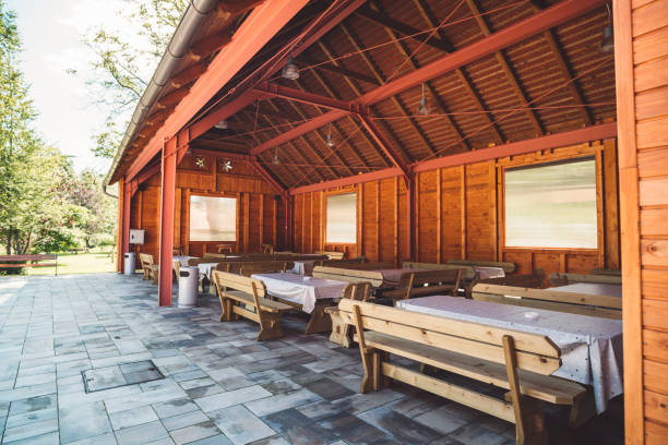 istock Outdoor dining place in camp 1007720600