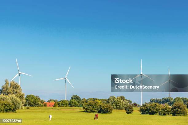 Dutch Farmland With Four Windmills In Gelderland Near Arnhem Stock Photo - Download Image Now