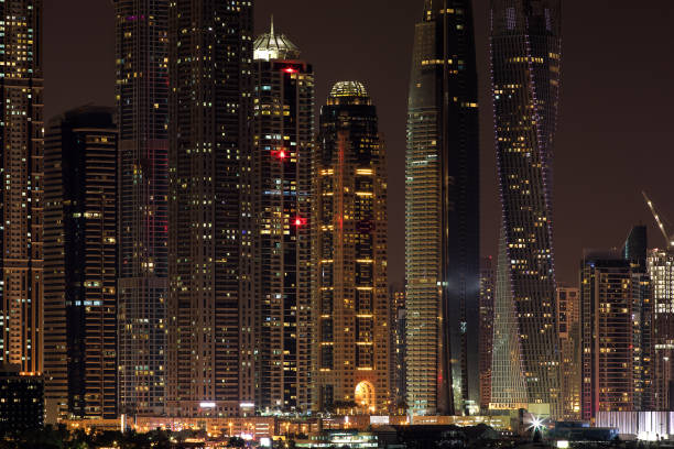 Skyscraper at Dubai Marina in the evening