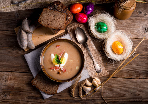 polish Sour rye soup polish Sour rye soup majoran stock pictures, royalty-free photos & images