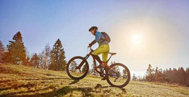 istock Female mountain biker riding bicycle 1007745394