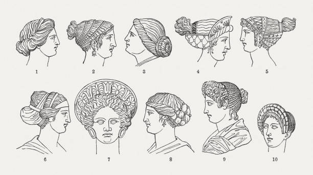 illustrations, cliparts, dessins animés et icônes de publié de coiffures anciennes du monde gréco-romain, gravures sur bois, 1897 - greco roman