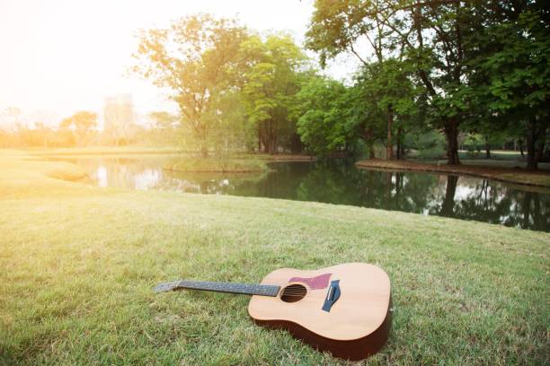 istock Acoustic guitar guitarist playing in parks. 1007757654