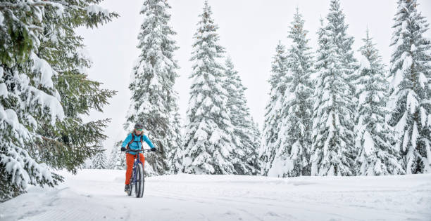 istock Female mountain biker riding fatbike 1007763352