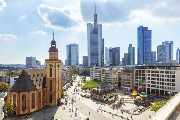 Skyline of modern Frankfurt am Main, Germany Sunny day at Hauptwache square in Frankfurt. Shot from above frankfurt stock pictures, royalty-free photos & images