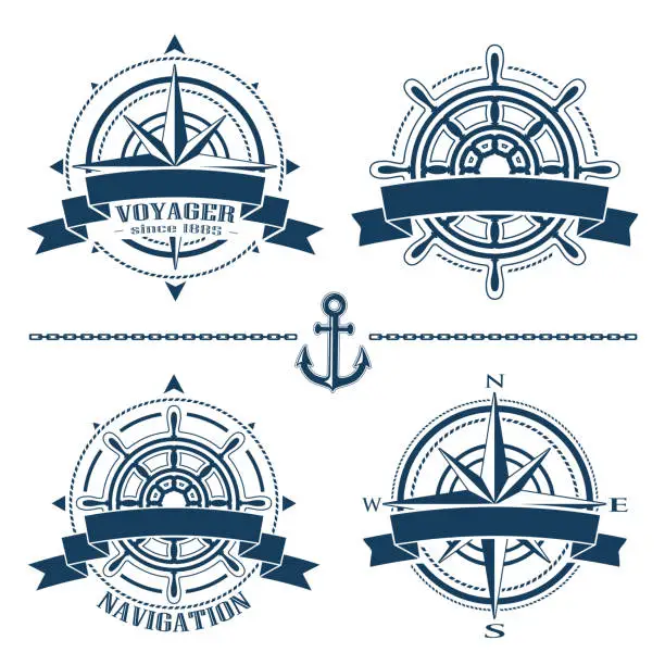 Vector illustration of Set of vintage nautical design elements