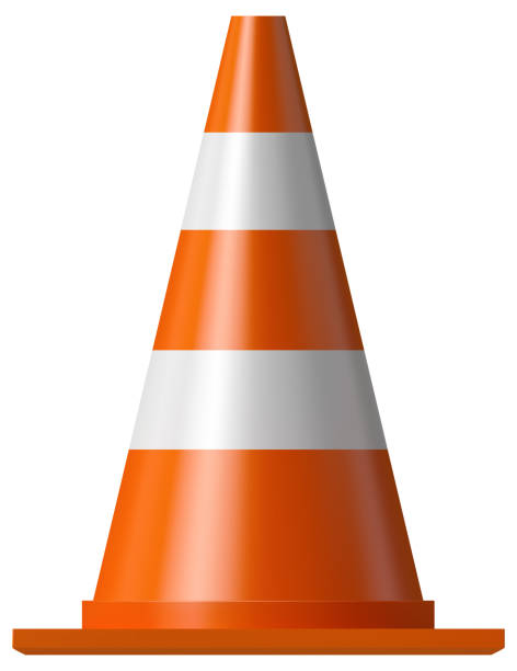 Road safety cone RGB vector illustration, Illustrator 8 EPS - created with gradient mesh, 3D model with studio lighting and pathtracing render used for reference cone shape stock illustrations