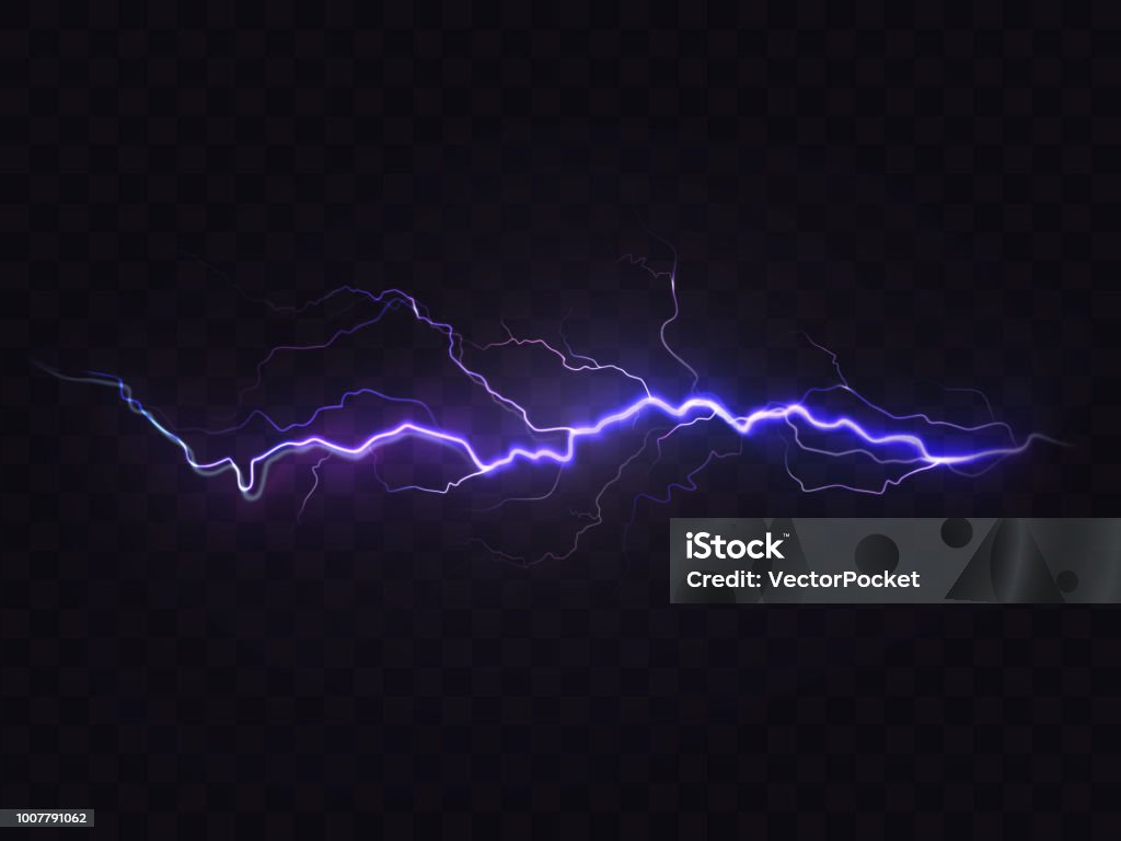 Vektor-realistische Blitze, lila Gewitter und Gestaltungselement - Lizenzfrei Gewitterblitz Vektorgrafik