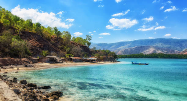 Tropical exotic coastline beach of dili in east timor stock photo