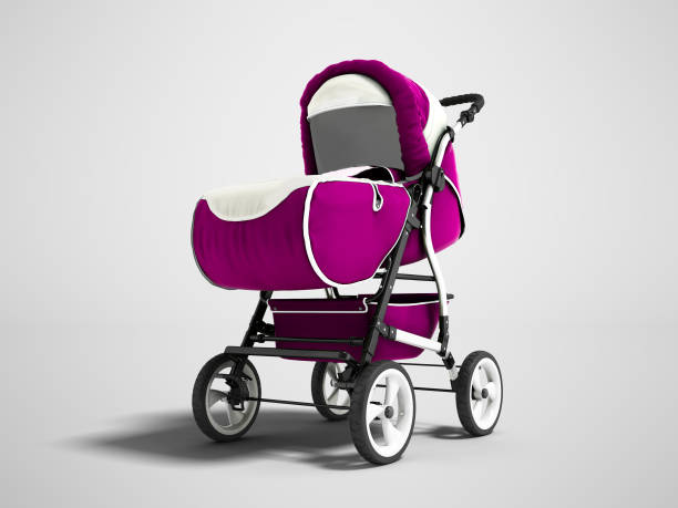 istock Modern purple baby carriage for any weather with white inserts 3d render on gray background with shadow 1007797698