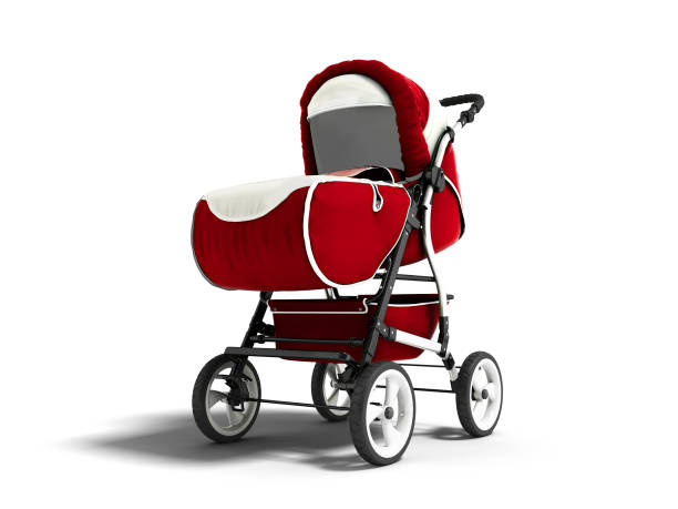 istock Modern red baby carriage for any weather with white inserts 3d render on a white background with shadow 1007799078