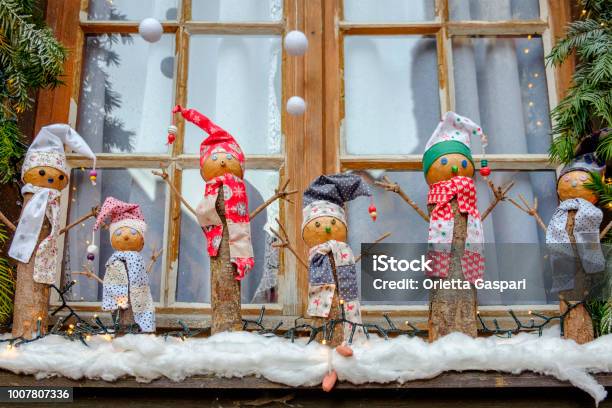 Funny Wooden Snowmen Stock Photo - Download Image Now - Christmas, Alsace, Strasbourg