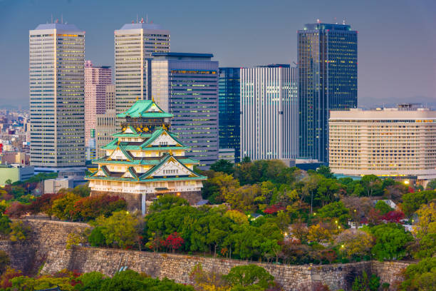 osaka japan cityscape - osaka prefecture imagens e fotografias de stock