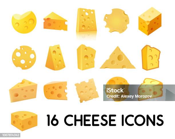 Fromage Icon Set Isolé Sur Fond Blanc Illustration Vectorielle En Eps 10 Vecteurs libres de droits et plus d'images vectorielles de Fromage