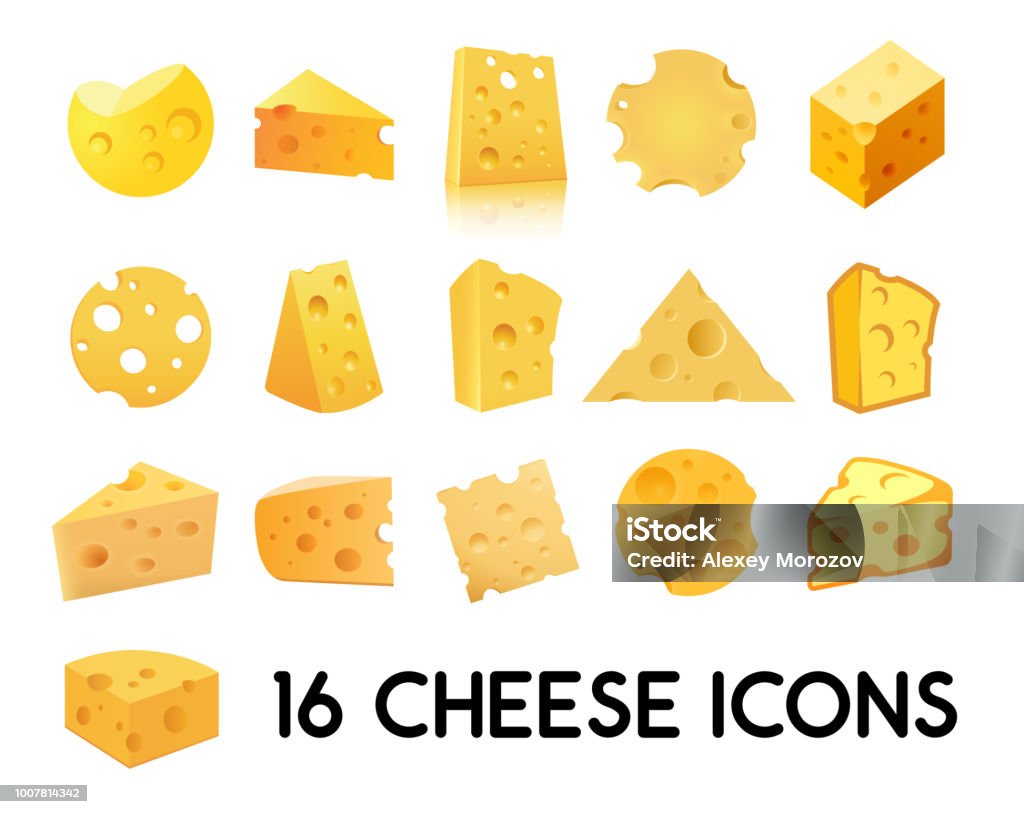 Cheese Icon Set isolated on white background. Vector illustration in EPS 10. Cheese Icon Set isolated on white background. Vector illustration of Beautiful dairy products of different forms, EPS 10. Cheese stock vector