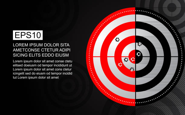 추상 빨간 대상, 총알 구멍 비즈니스 대상 목표 개념으로 범위를 촬영. - bullet hole target target shooting bulls eye stock illustrations