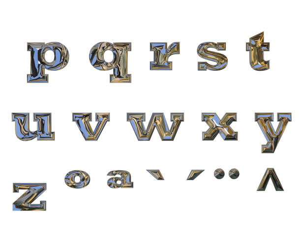 istock 3d Render. Lowercase letters and spelling signs, made with liquid chrome effect 1007821520