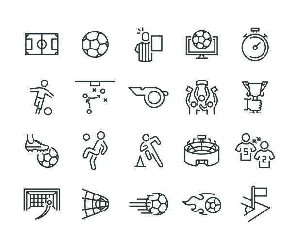 ilustrações de stock, clip art, desenhos animados e ícones de soccer icon set - football icons
