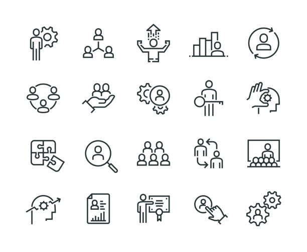 illustrazioni stock, clip art, cartoni animati e icone di tendenza di set di icone di gestione aziendale - competenza immagine