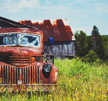 Disused 1950's farm truck in rural Nova Scotia.