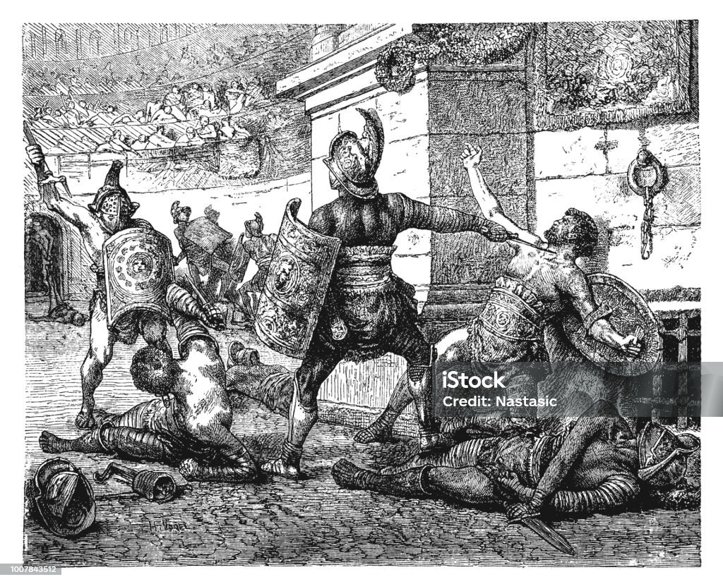 Combat of the Roman gladiators illustration of the combat of the Roman  gladiators Battle stock illustration