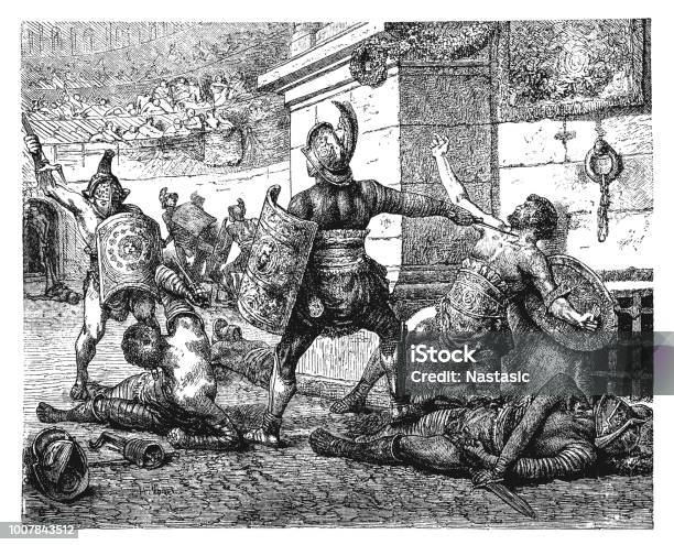 Combat Of The Roman Gladiators Stock Illustration - Download Image Now - Battle, Roman, Ancient