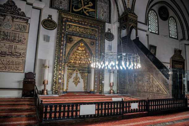 Bursa Grand Mosque (Ulu Cami) Interior of Grand Mosque of Bursa. It was built in 1399 and has 20 domes, 2 minarets. ulu camii stock pictures, royalty-free photos & images