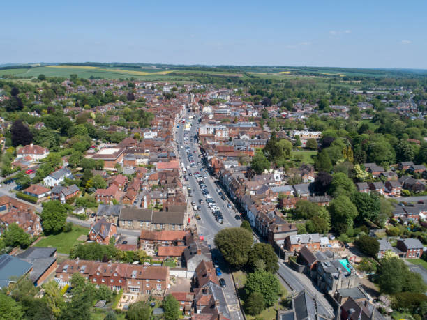 Marlborough High Street Aerial view of Marlborough High Street wiltshire stock pictures, royalty-free photos & images