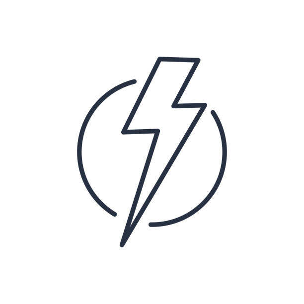 ilustraciones, imágenes clip art, dibujos animados e iconos de stock de thunder strike en icono de la línea de círculo - interface icons flash