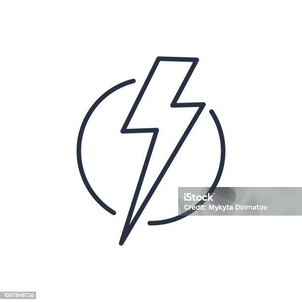 Thunder Strike In Circle Line Icon Stock Illustration - Download Image Now - Icon Symbol, Lightning, Bolt - Fastener