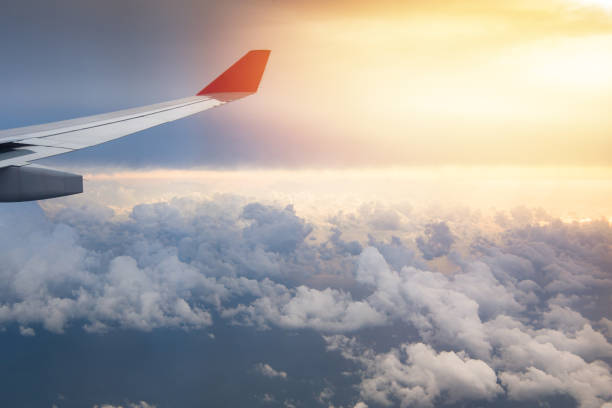 istock Wing of an airplane flying above the clouds with blue sky. 1007850092