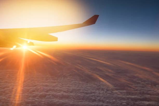 istock Wing of an airplane flying above the clouds with blue sky. 1007850216