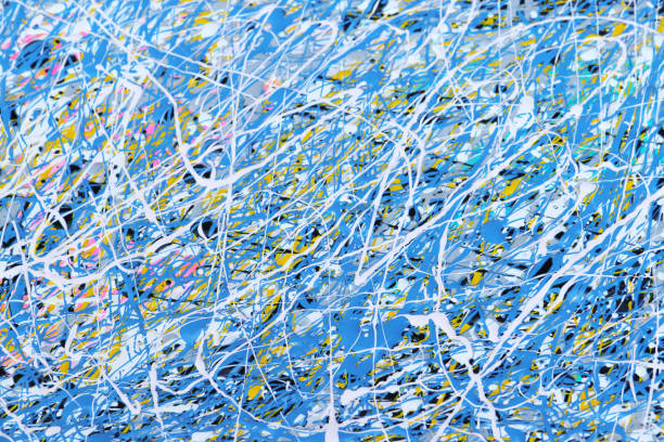 Paint splattered background pattern Play with paint background pattern. Explosion of colour in lines blue ink splatter stock illustrations