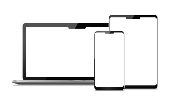デジタル タブレット、ノート パソコンとスマート フォンが白い背景で隔離 - netbook white laptop computer ストックフォトと画像