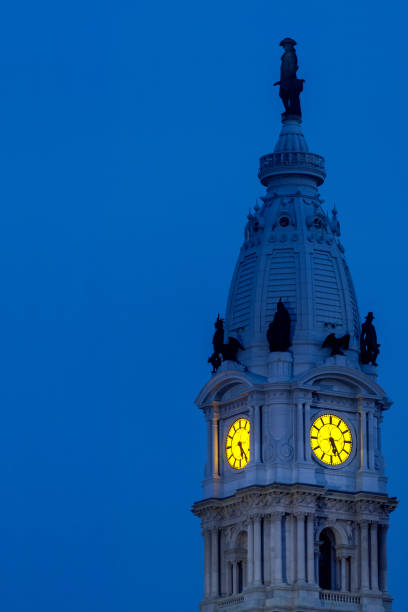 Winter in Center city Philadelphia during snow storm. City hall