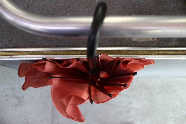 Umbrella hanging on the railings