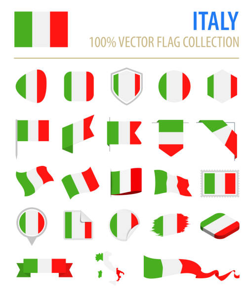 illustrazioni stock, clip art, cartoni animati e icone di tendenza di italia - flag icon flat vector set - bandiera italiana