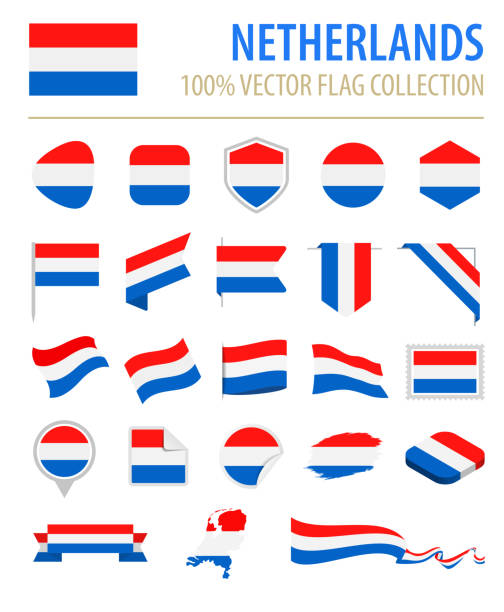 네덜란드-플래그 아이콘 평면 벡터 세트 - netherlands symbol flag button stock illustrations