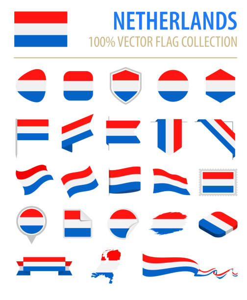 нидерланды - флаг икона плоский вектор набор - netherlands symbol flag button stock illustrations