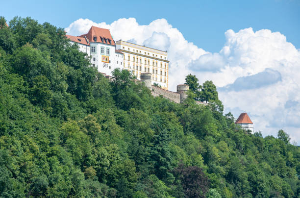 The Veste Oberhaus fortress in Passau, Germany on July 14, 2018. The fortress was built in 1219 by bishop Ulrich II. Foto taken from Prinzregent-Luitpold bridge.