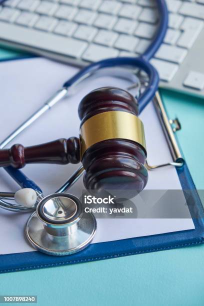 Gavel And Stethoscope Medical Jurisprudence Legal Definition Of Medical Malpractice Attorney Common Errors Doctors Nurses And Hospitals Make Stock Photo - Download Image Now