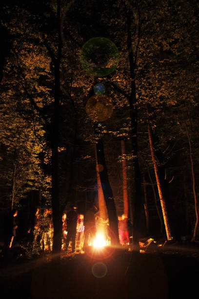 Photo of People Gathered Around Camp Fire