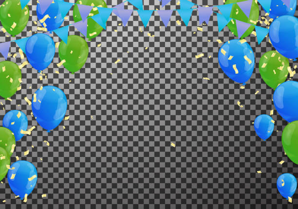 ilustrações de stock, clip art, desenhos animados e ícones de celebration party banner with green and blue balloons background. sale vector illustration. - balloon blue bunch cheerful