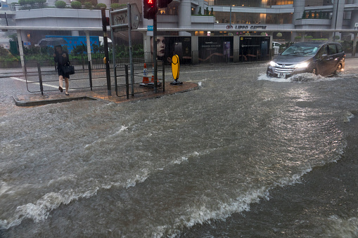 May 24, 2016, Hong Kong: A car is seen on a flooded road in Admiralty, Hong Kong, after heavy rain.