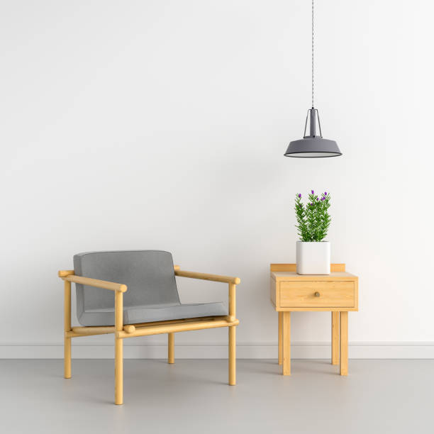 istock armchair in white room and blank space for mockup, 3D rendering 1007946858