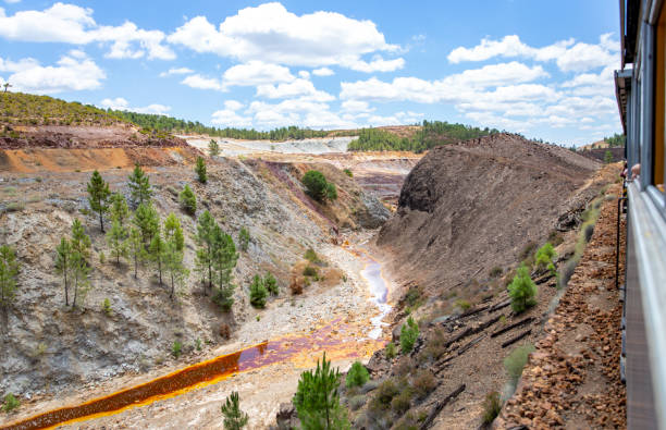 Riotinto, Huelva, Spain. July 4, 2018. View of the river Rio Tinto from the touristic train.